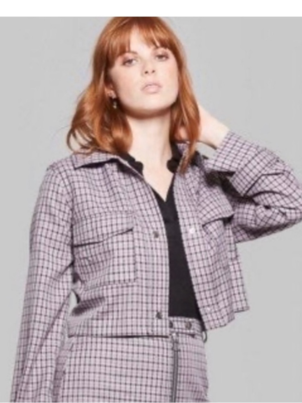 wild fable Cropped Checked Jacket in Light Lavender and grey